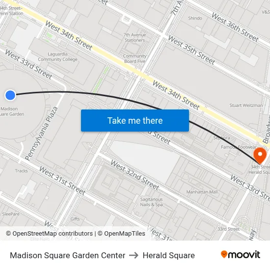 Madison Square Garden Center to Herald Square map