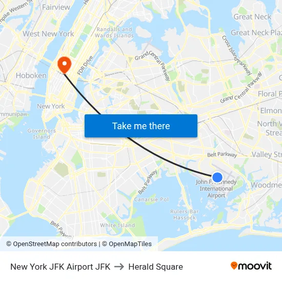 New York JFK Airport JFK to Herald Square map