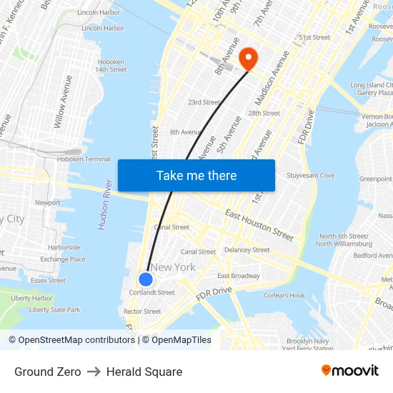 Ground Zero to Herald Square map