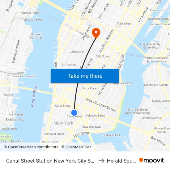 Canal Street Station New York City Subway to Herald Square map
