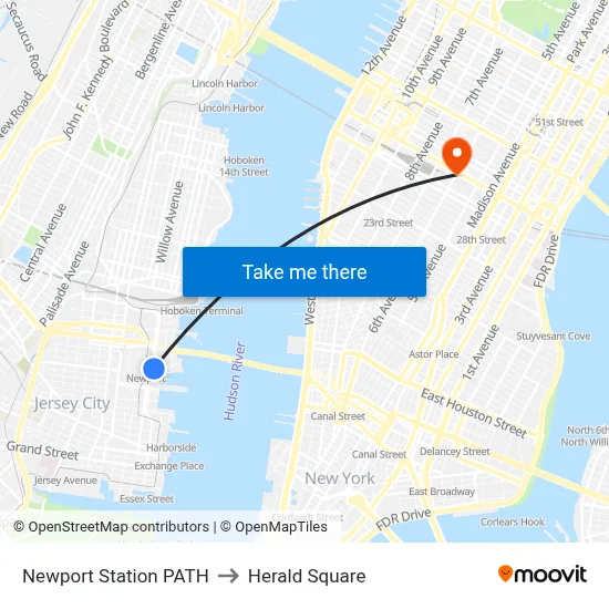 Newport Station PATH to Herald Square map