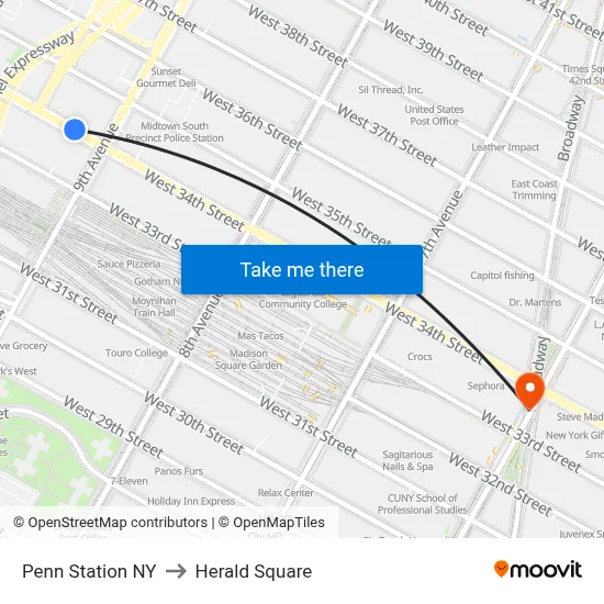 Penn Station NY to Herald Square map