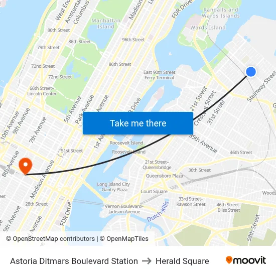 Astoria Ditmars Boulevard Station to Herald Square map