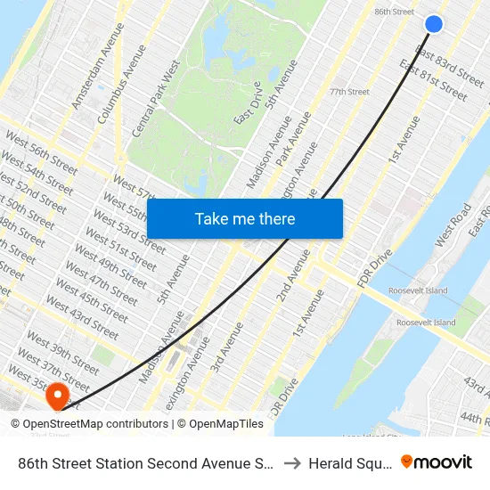 86th Street Station Second Avenue Subway to Herald Square map