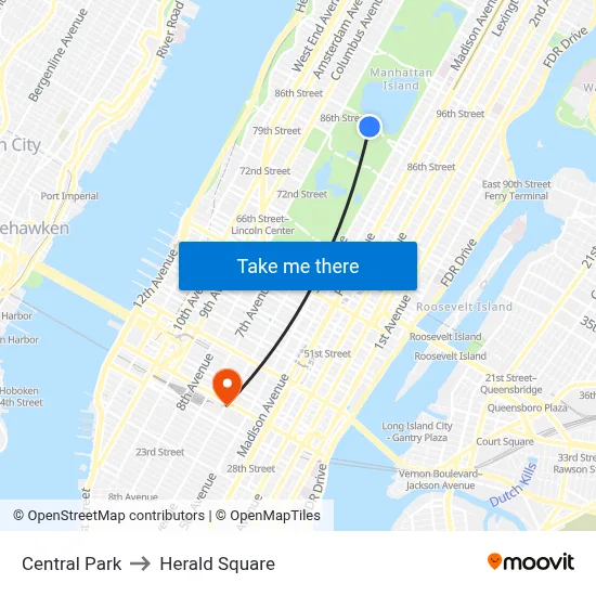 Central Park to Herald Square map
