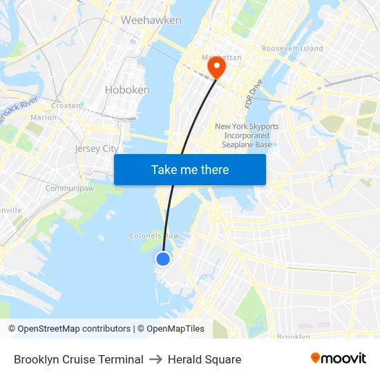Brooklyn Cruise Terminal to Herald Square map