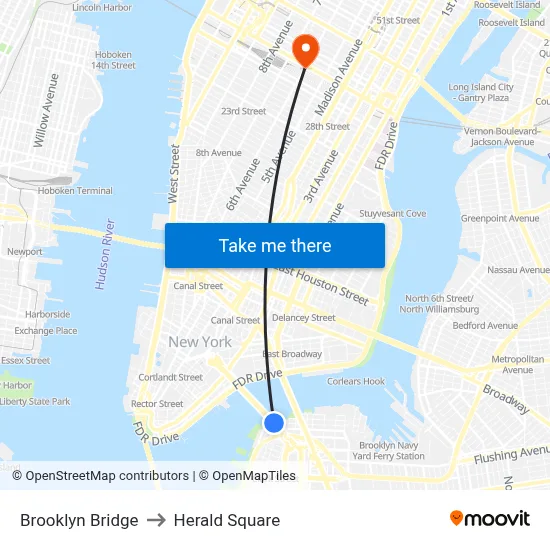 Brooklyn Bridge to Herald Square map
