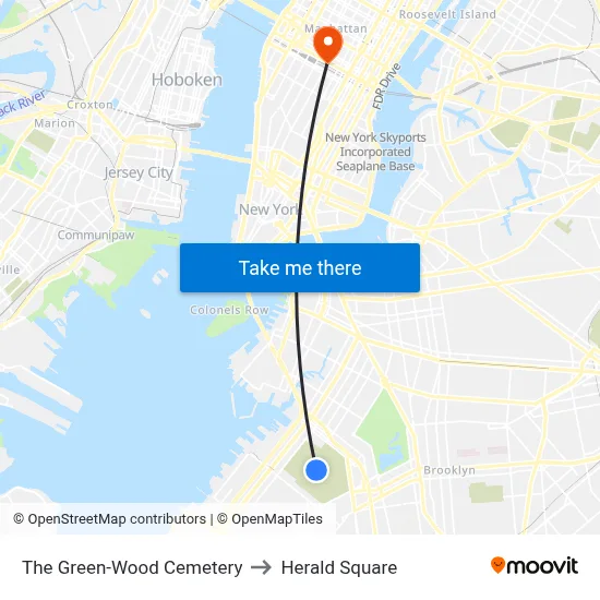 The Green-Wood Cemetery to Herald Square map