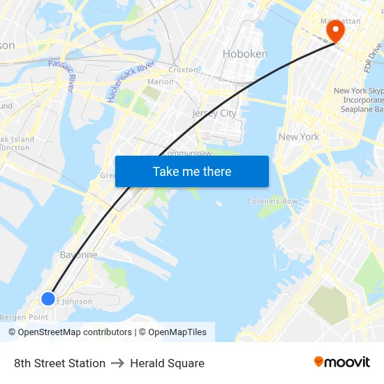 8th Street Station to Herald Square map