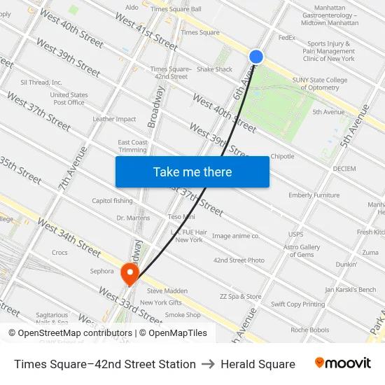 Times Square–42nd Street Station to Herald Square map