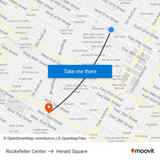 Rockefeller Center to Herald Square map