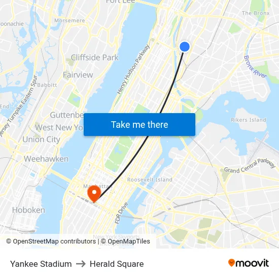 Yankee Stadium to Herald Square map