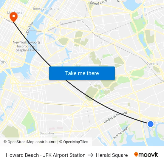 Howard Beach - JFK Airport Station to Herald Square map