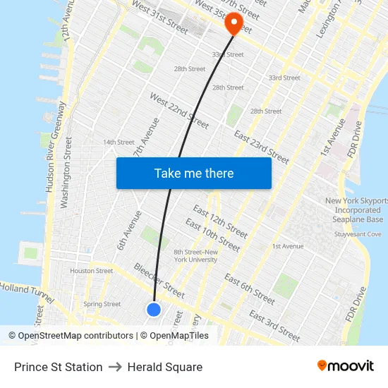 Prince St Station to Herald Square map