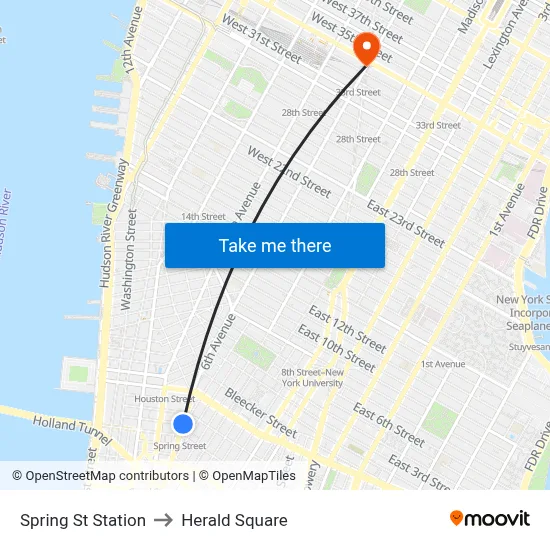 Spring St Station to Herald Square map