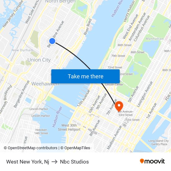 West New York, Nj to Nbc Studios map
