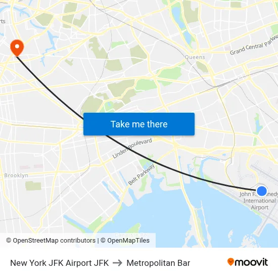 New York JFK Airport JFK to Metropolitan Bar map