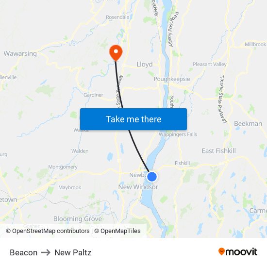 Beacon to New Paltz map