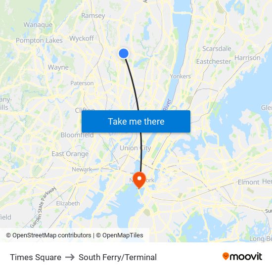 Times Square to South Ferry/Terminal map