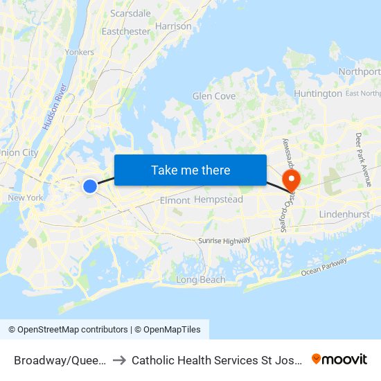 Broadway/Queens Blvd to Catholic Health Services St Joseph Hospital map