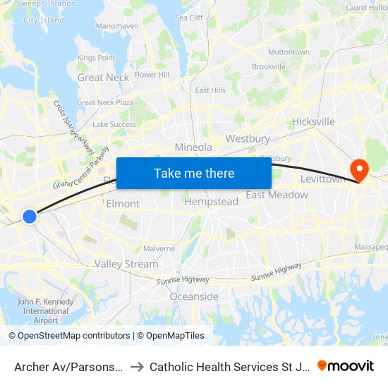 Archer Av/Parsons Blvd Bay D to Catholic Health Services St Joseph Hospital map