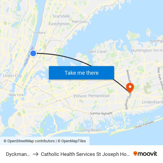 Dyckman St to Catholic Health Services St Joseph Hospital map