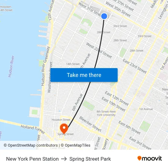 New York Penn Station to Spring Street Park map