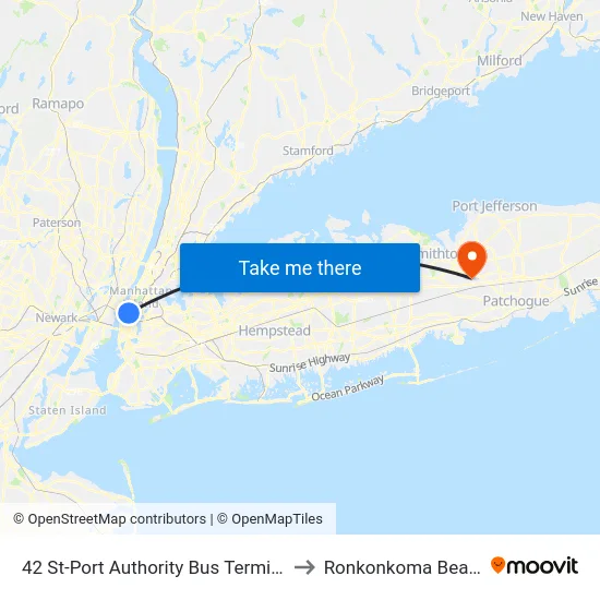 42 St-Port Authority Bus Terminal to Ronkonkoma Beach map