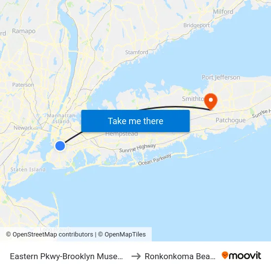 Eastern Pkwy-Brooklyn Museum to Ronkonkoma Beach map