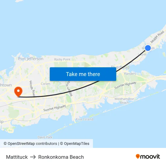 Mattituck to Ronkonkoma Beach map