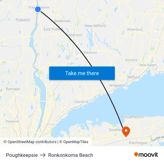 Poughkeepsie to Ronkonkoma Beach map