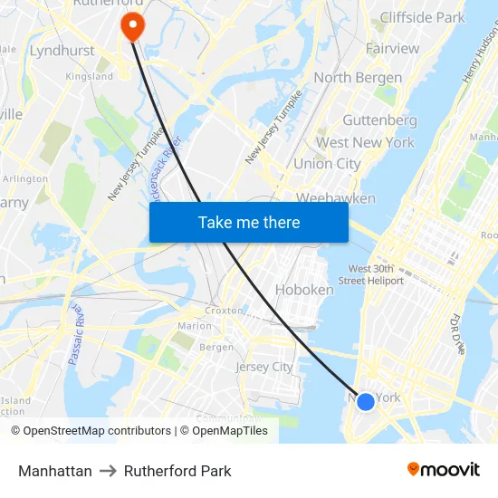 Manhattan to Rutherford Park map
