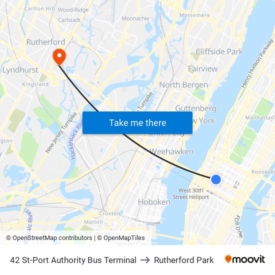 42 St-Port Authority Bus Terminal to Rutherford Park map