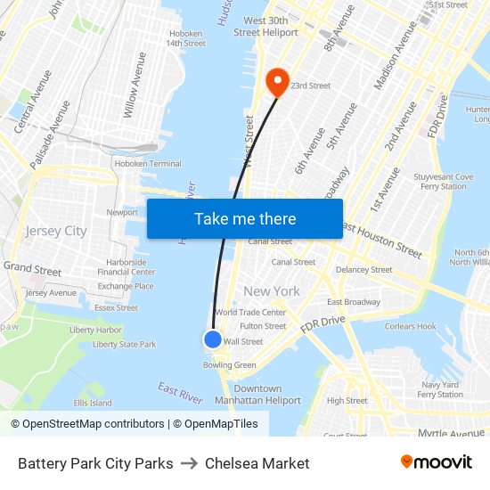 Battery Park City Parks to Chelsea Market map