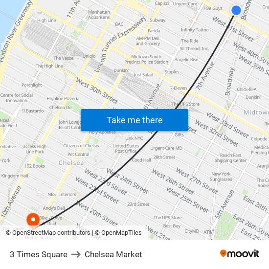 3 Times Square to Chelsea Market map