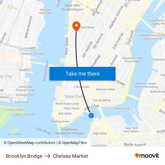 Brooklyn Bridge to Chelsea Market map