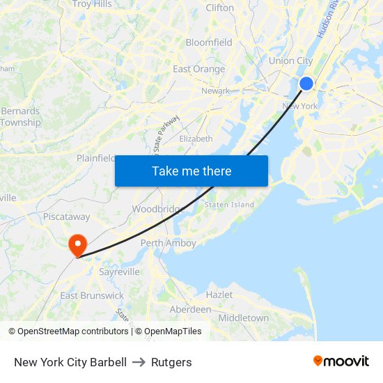 New York City Barbell to Rutgers map