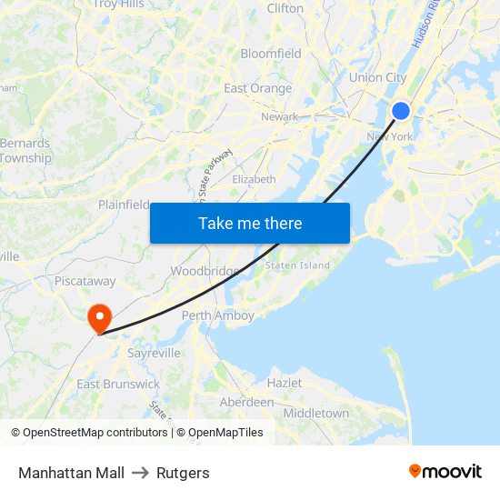 Manhattan Mall to Rutgers map