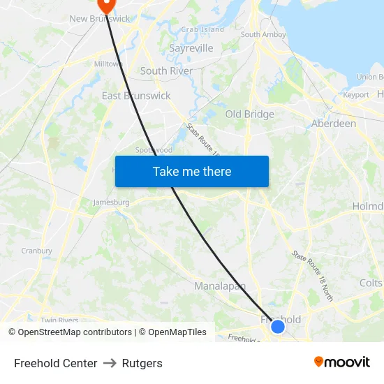 Freehold Center to Rutgers map