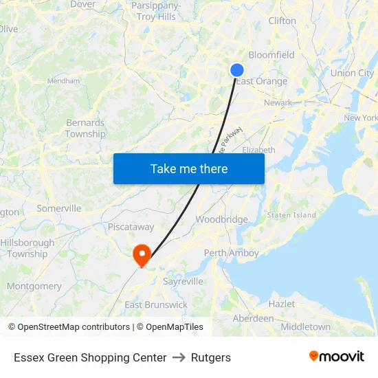 Essex Green Shopping Center to Rutgers map