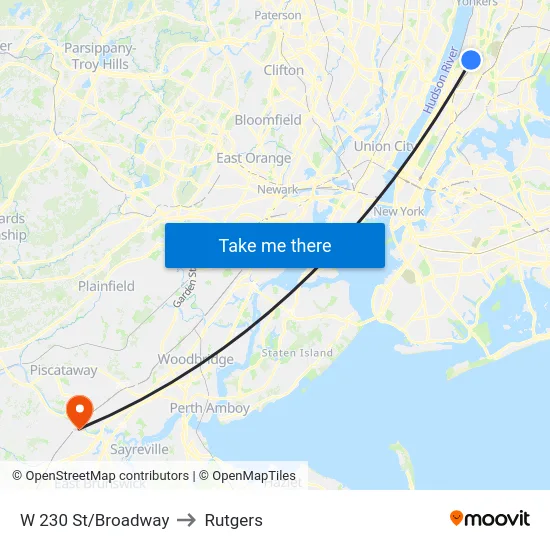 W 230 St/Broadway to Rutgers map