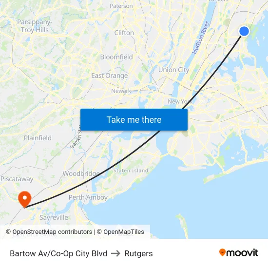 Bartow Av/Co-Op City Blvd to Rutgers map