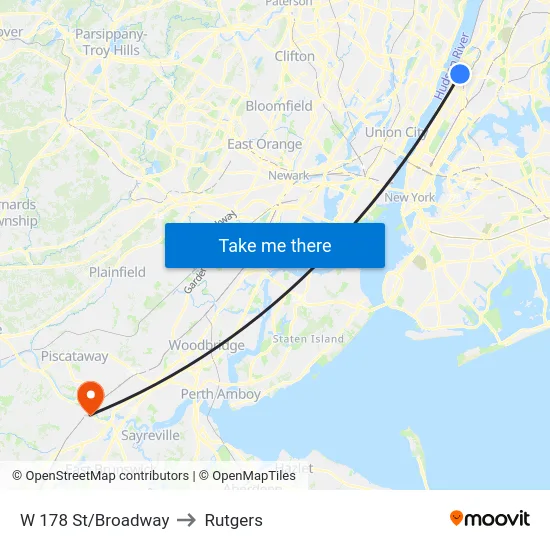 W 178 St/Broadway to Rutgers map