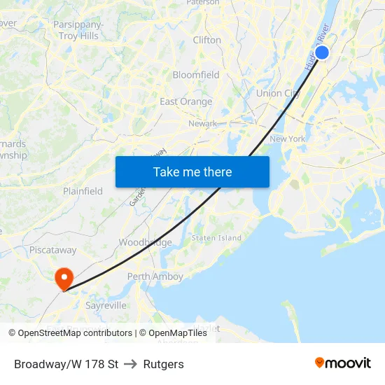 Broadway/W 178 St to Rutgers map