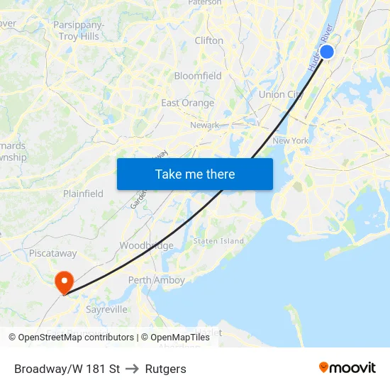 Broadway/W 181 St to Rutgers map