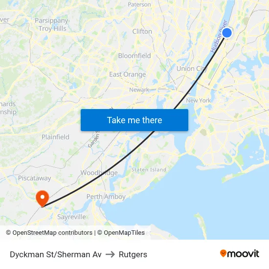 Dyckman St/Sherman Av to Rutgers map