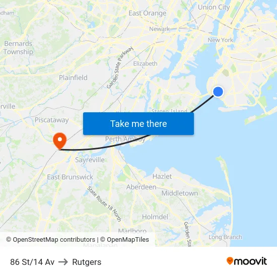 86 St/14 Av to Rutgers map