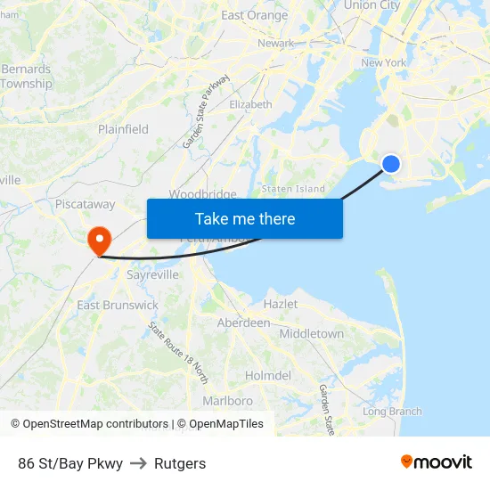 86 St/Bay Pkwy to Rutgers map