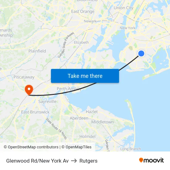 Glenwood Rd/New York Av to Rutgers map