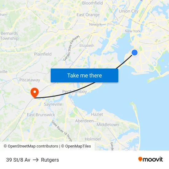 39 St/8 Av to Rutgers map